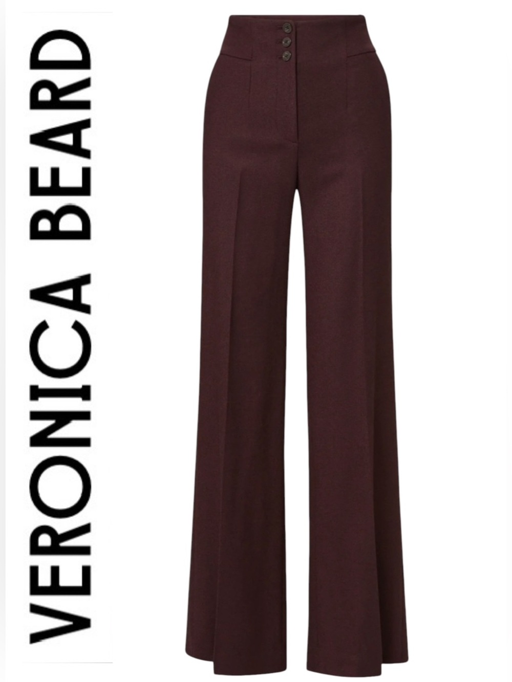 VERONICA BEARD Giovanna High-Waist Wide-Leg Wool Pants • Dark Currant Melange